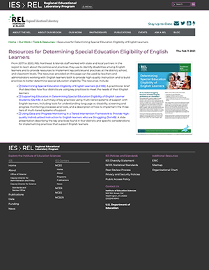 Resources for Determining Special Education Eligibility of English Learners webpage screenshot
