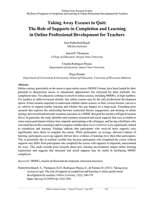 Taking Away Excuses to Quit: The Role of Supports in Completion and Learning in Online Professional Development for Teachers